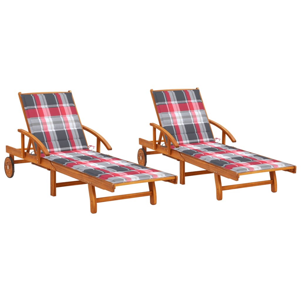 Sun loungers 2 pcs. with cushions solid wood acacia