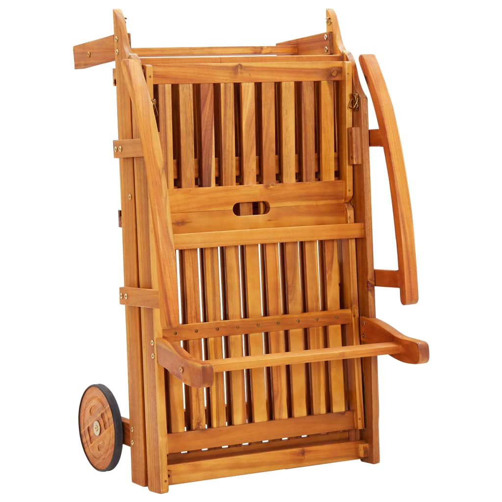 Chaises longues 2 pièces avec table et coussins en bois massif d'acacia