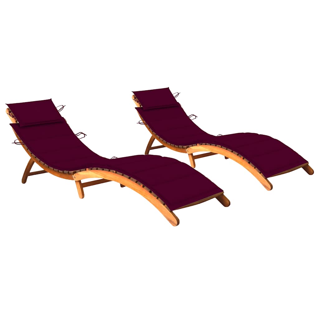 Sun loungers 2 pcs. with cushions solid wood acacia