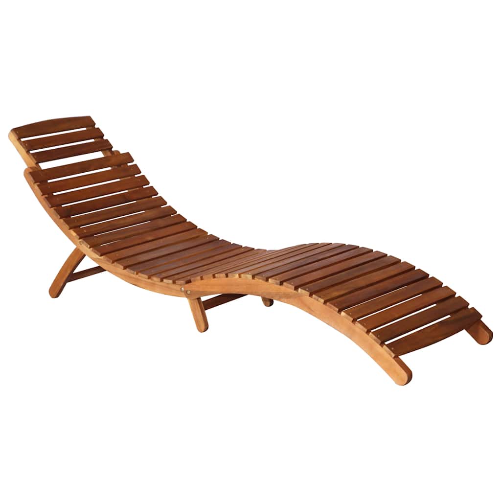 Chaises longues 2 pièces avec table et coussins en bois massif d'acacia