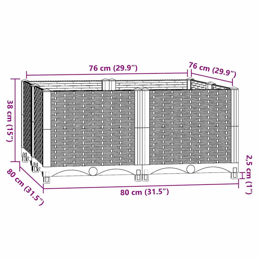 Jardinière surélevée 80x80x38 cm en polypropylène
