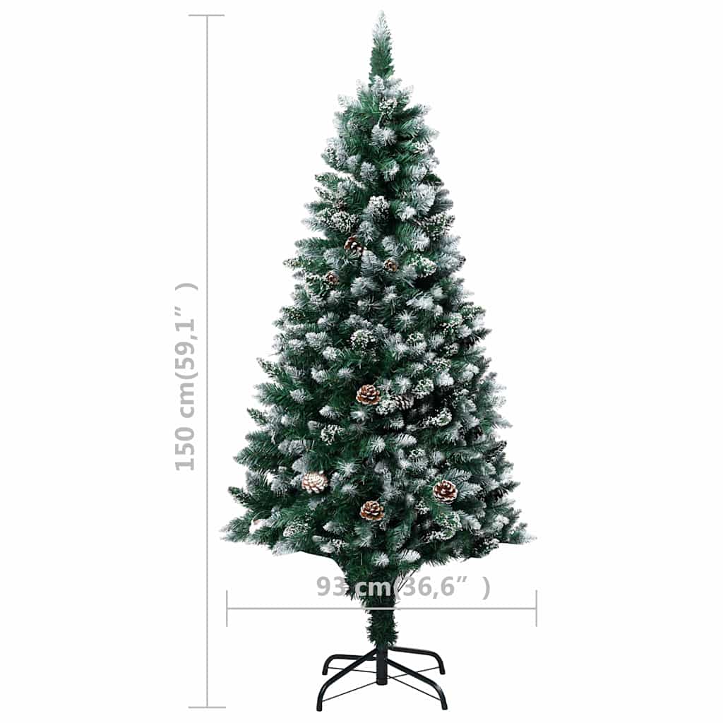 Künstlicher Weihnachtsbaum mit LEDs Kugeln Zapfen 150 cm