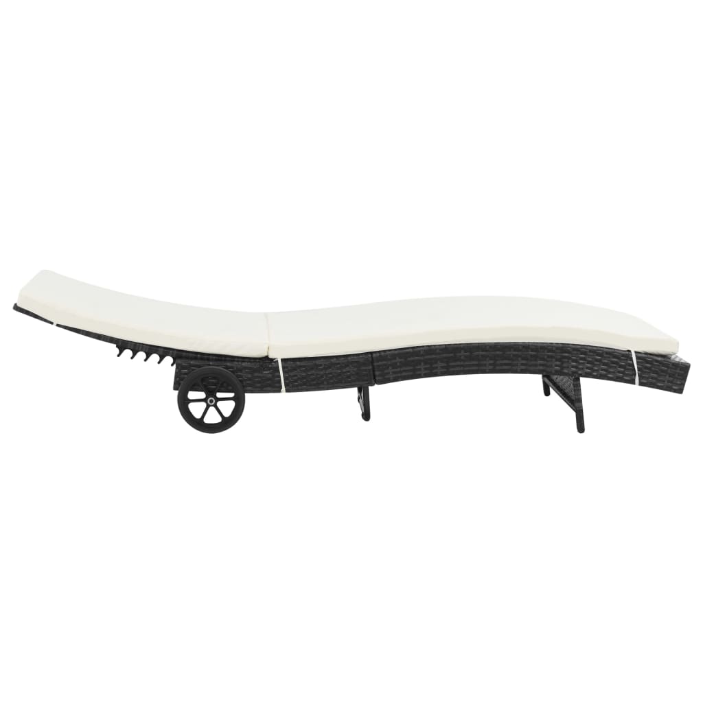 Sun loungers 2 pcs. with wheels and cushions poly rattan black