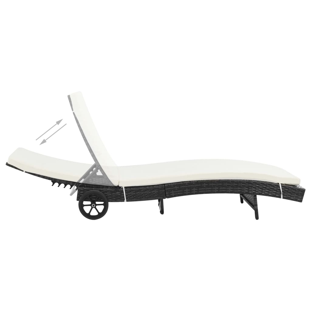 Sun loungers 2 pcs. with wheels and cushions poly rattan black