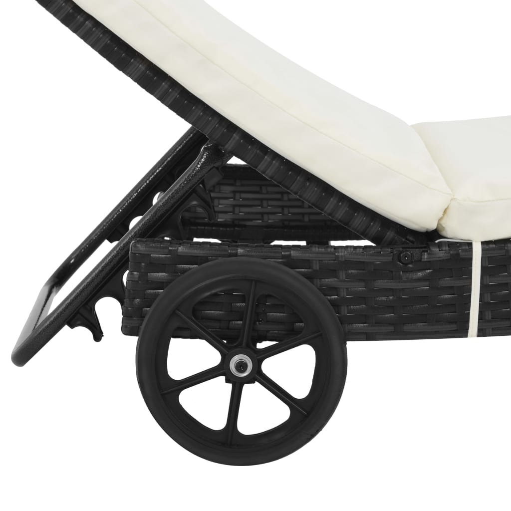 Sun loungers 2 pcs. with wheels and cushions poly rattan black