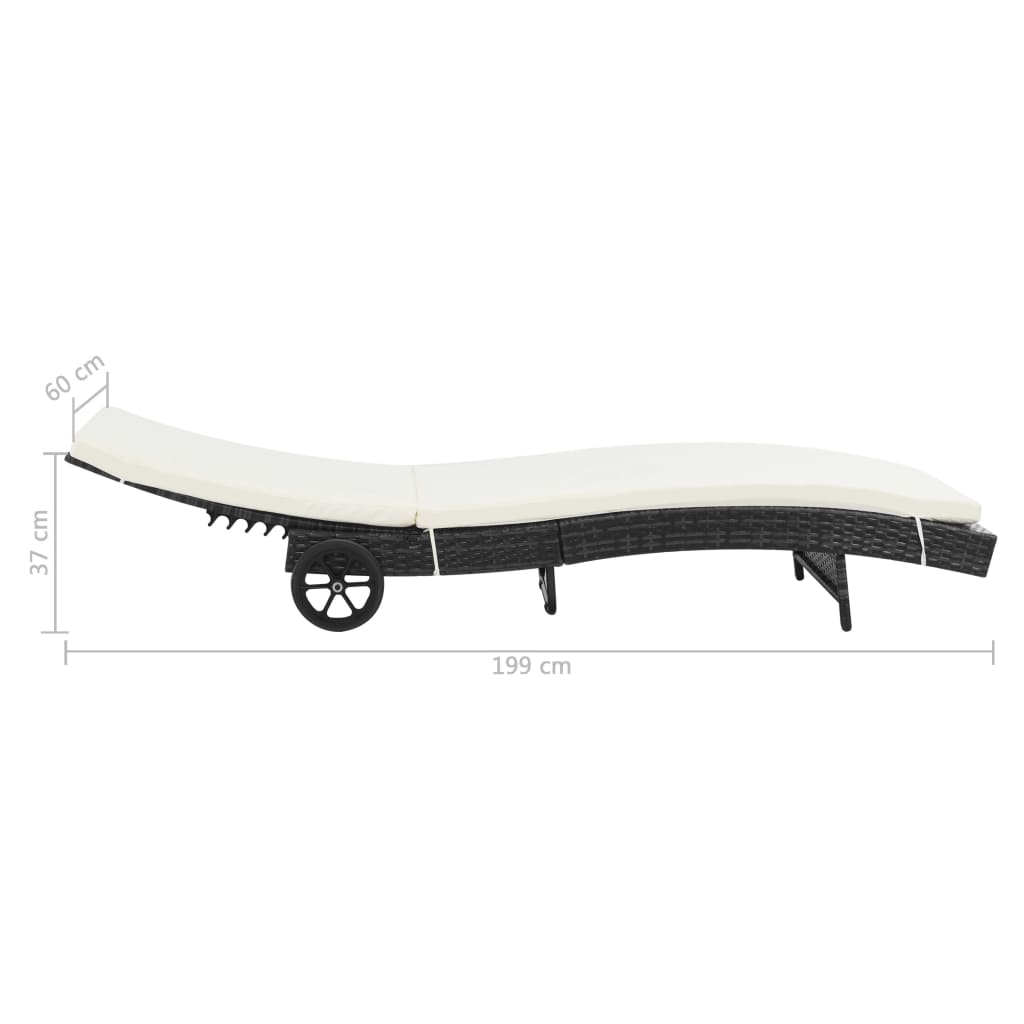 Sun loungers 2 pcs. with wheels and cushions poly rattan black