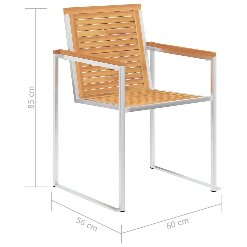Lot de 6 chaises de jardin en teck massif et acier inoxydable