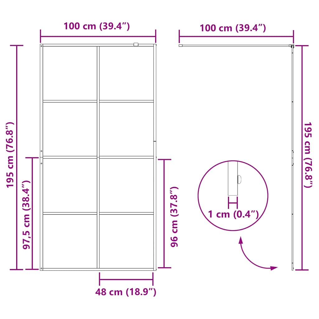 Duschwand für Begehbare Dusche mit Klarem ESG Glas 100x195 cm