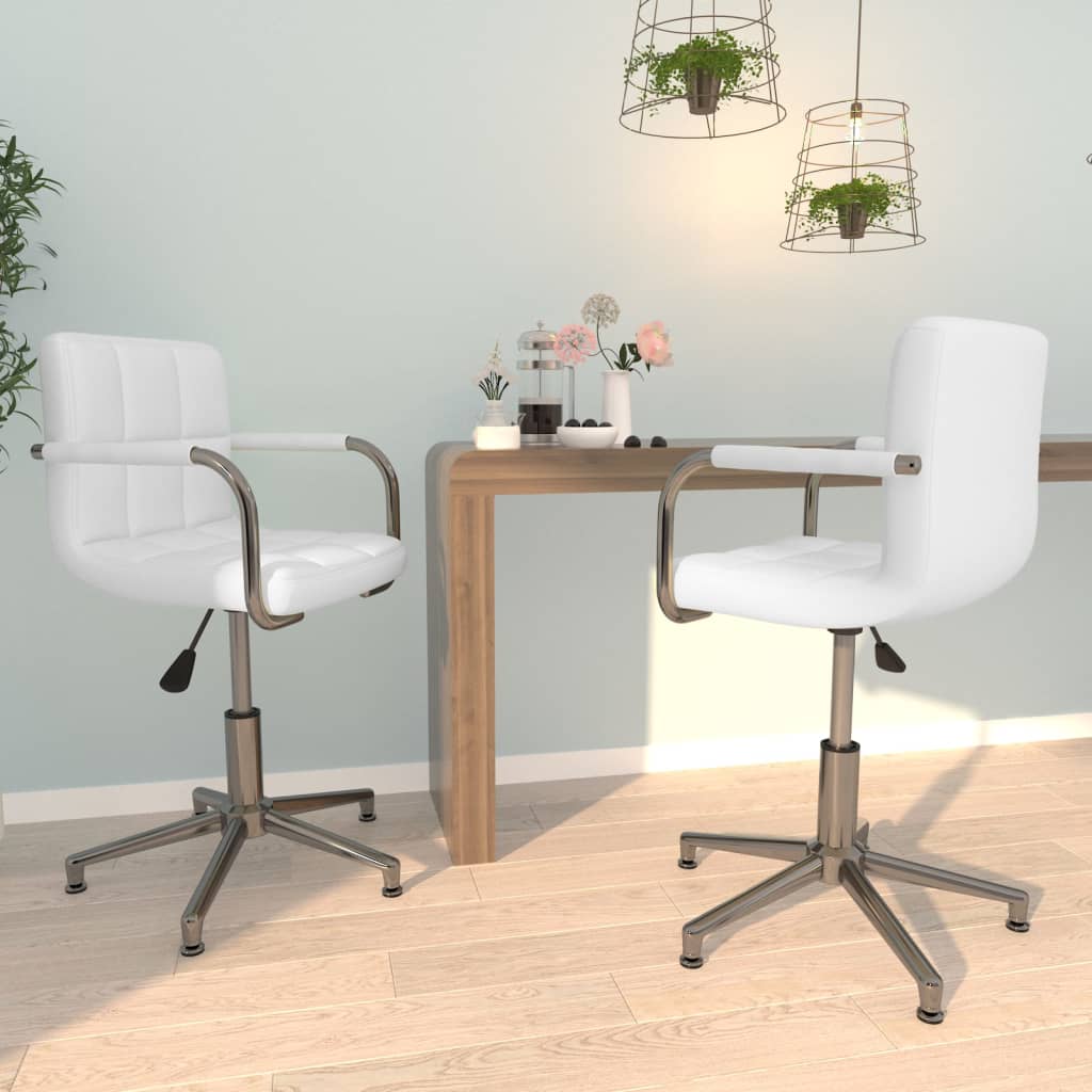 Dining chairs 2 pcs. Swivel white faux leather