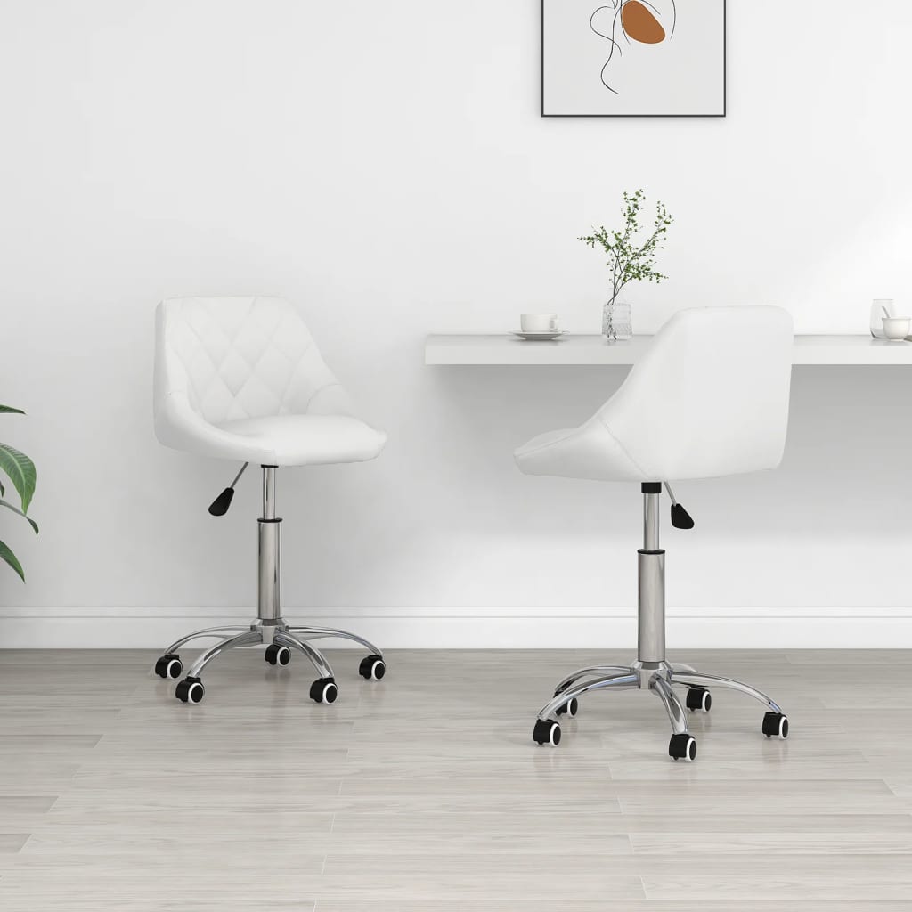 Dining chairs 2 pcs. Swivel white faux leather