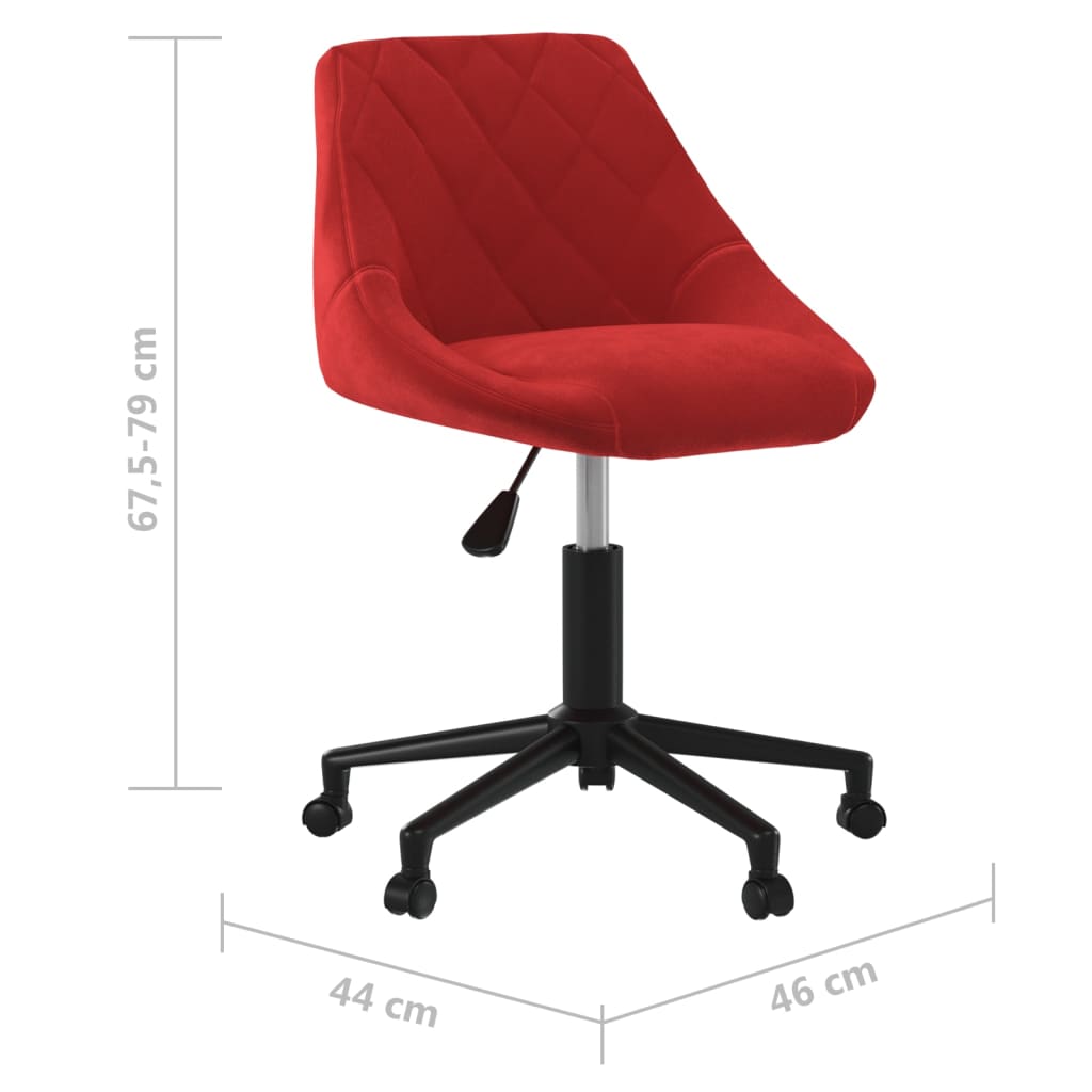 Chaise de bureau pivotante en velours rouge vin