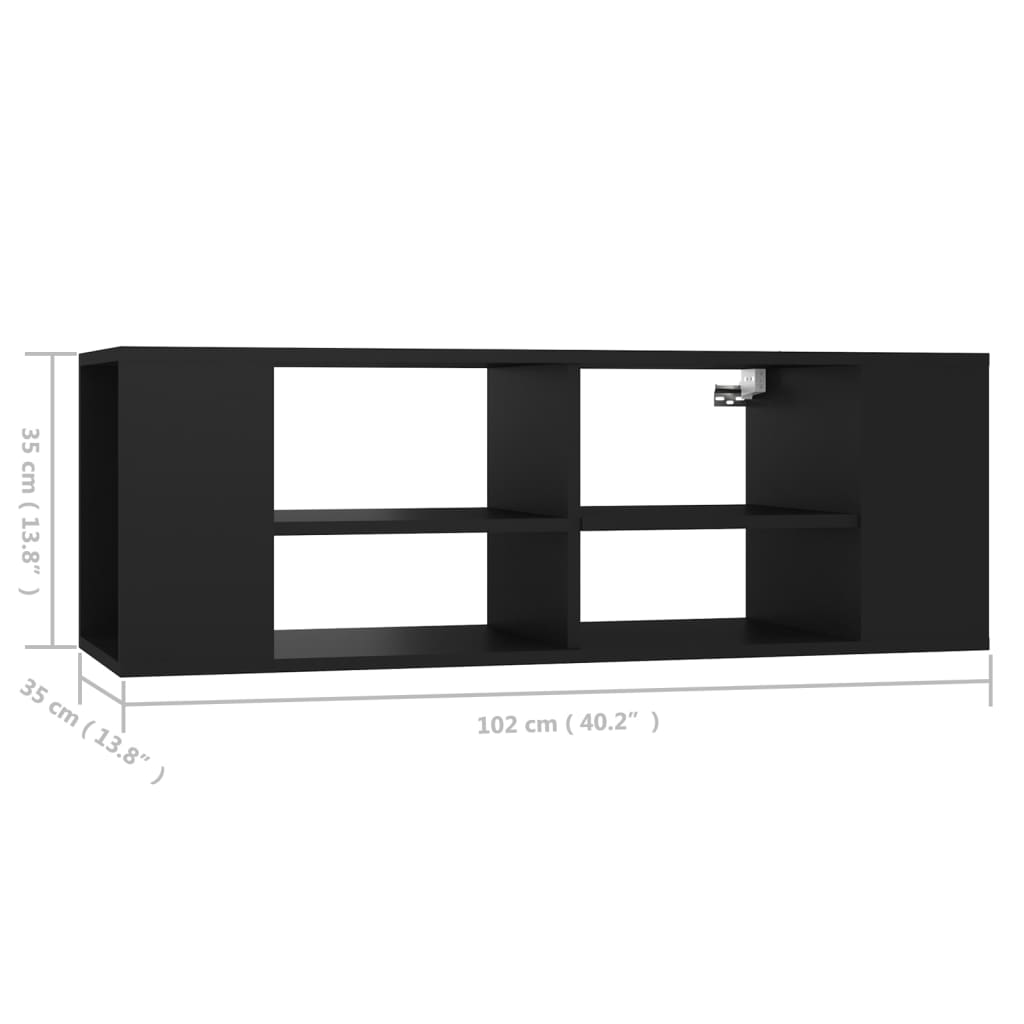 Meuble TV mural noir 102x35x35 cm en matériau à base de bois