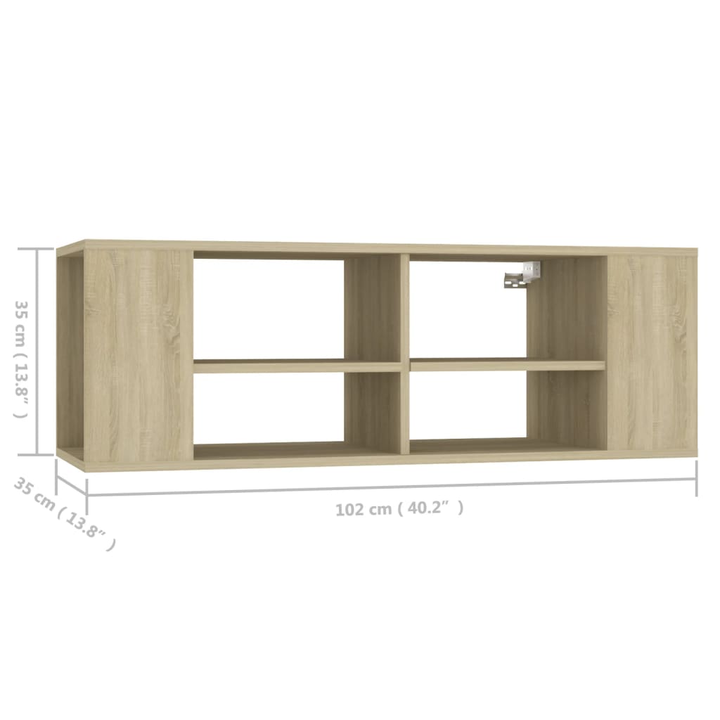 Meuble TV mural en chêne Sonoma 102x35x35 cm, matériau à base de bois