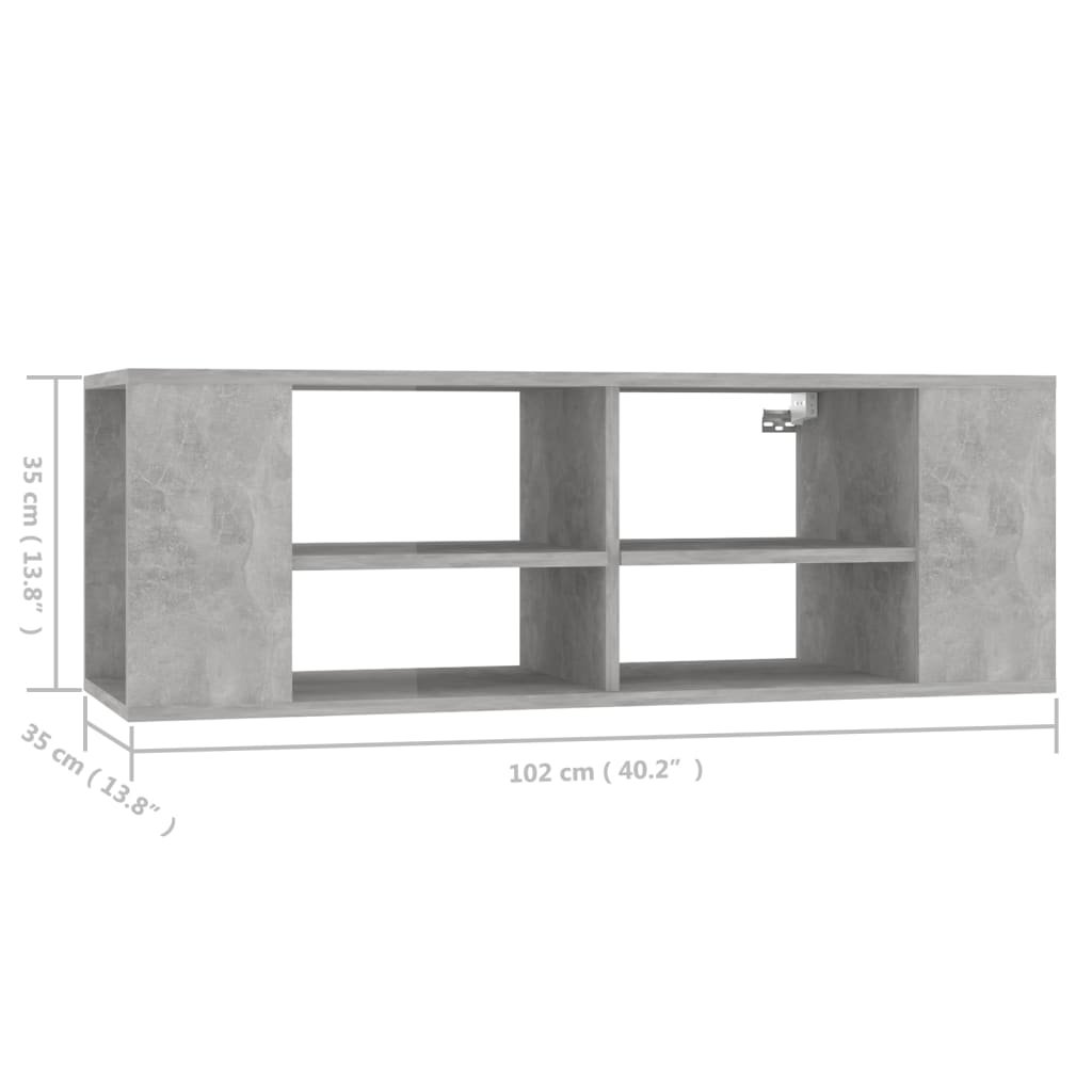 TV wall cabinet concrete grey 102x35x35 cm wood-based material
