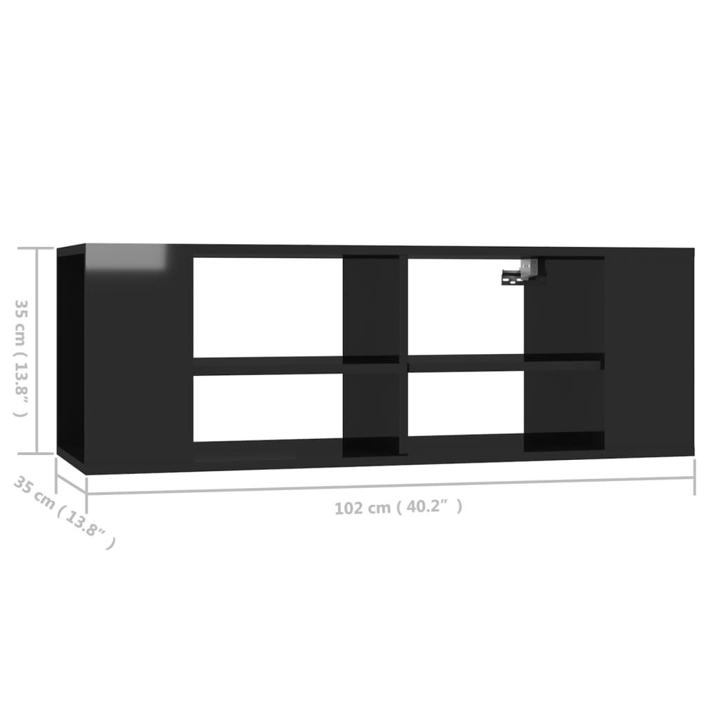 TV wall cabinet high gloss black 102x35x35 cm wood material
