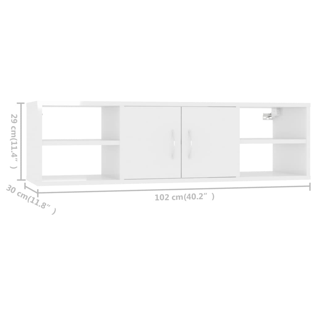 Wall shelf high gloss white 102x30x29 cm wood material