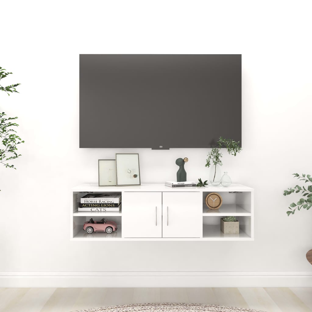 Wall shelf high gloss white 102x30x29 cm wood material