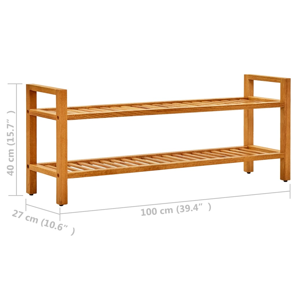 Meuble à chaussures à 2 niveaux 100x27x40 cm en chêne massif