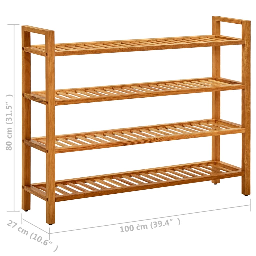 Meuble à chaussures à 4 niveaux 100x27x80 cm en chêne massif