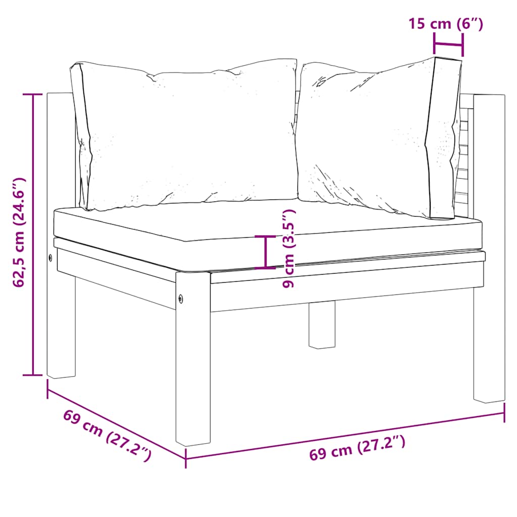 Modulares Ecksofa mit Cremeweißen Kissen Akazienholz
