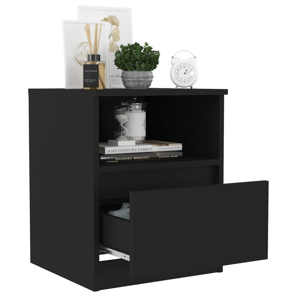 Bedside Table Black 40x40x50 cm Wood Material