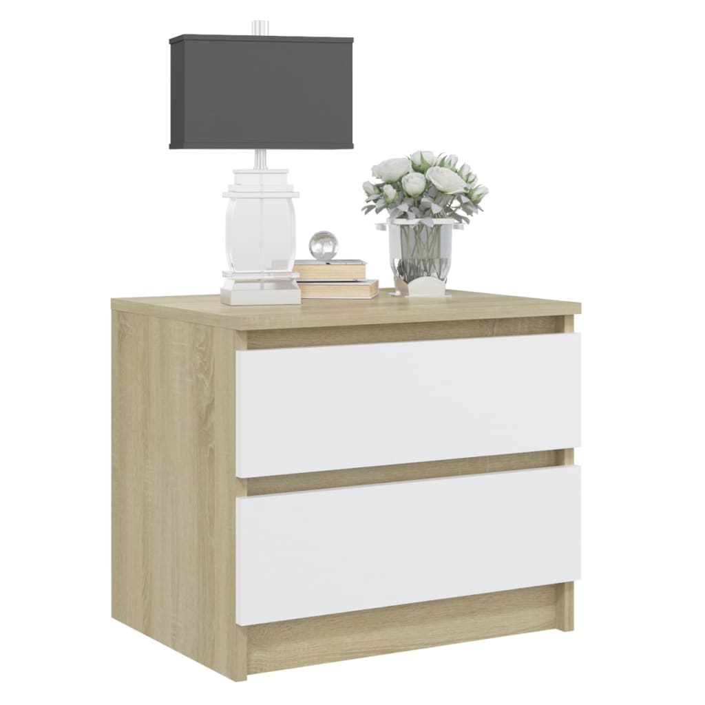Nachttische 2 Stk. Weiß Sonoma-Eiche 50x39x43,5cm Holzwerkstoff