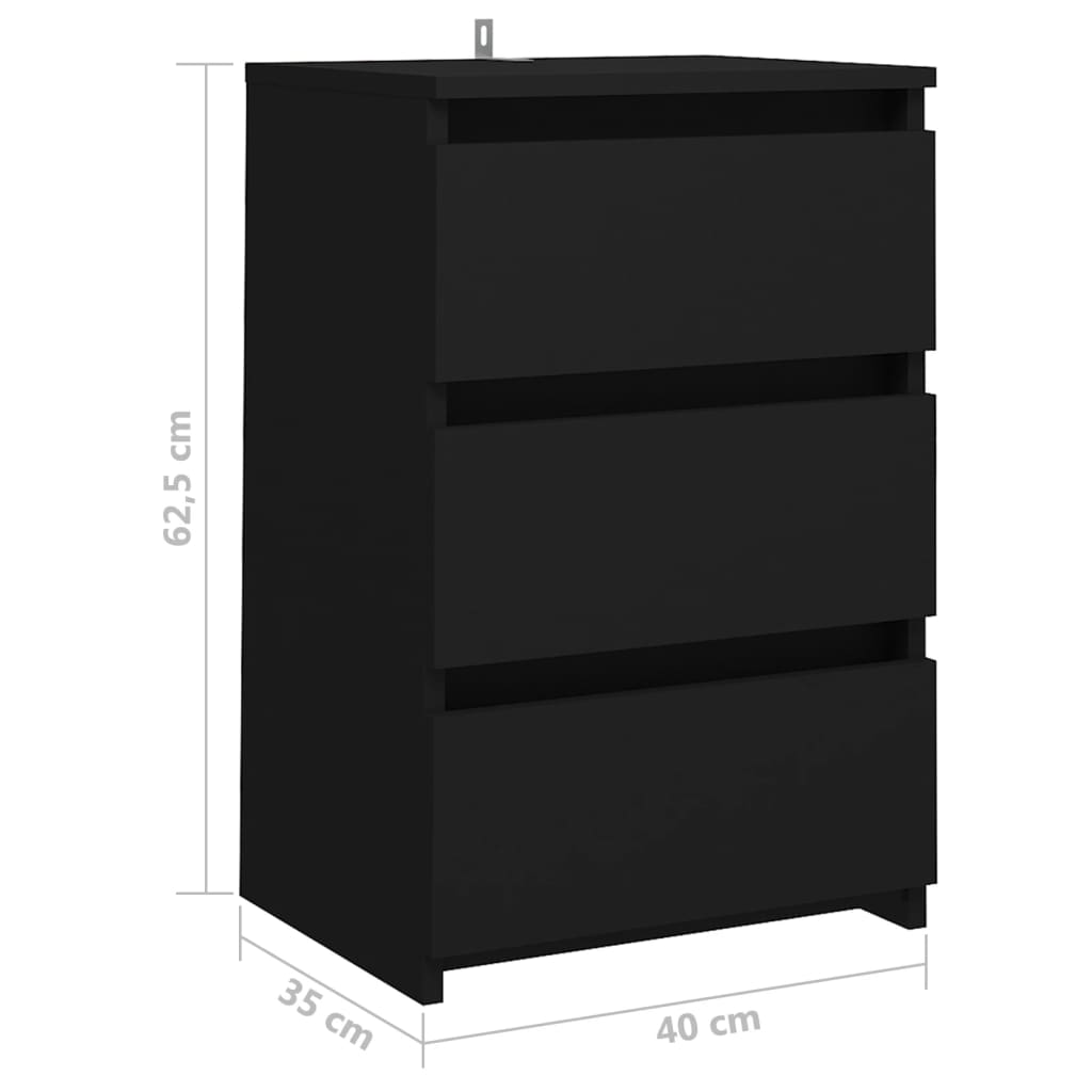 Tables de chevet 2 pcs. Noir 40x35x62,5 cm en bois
