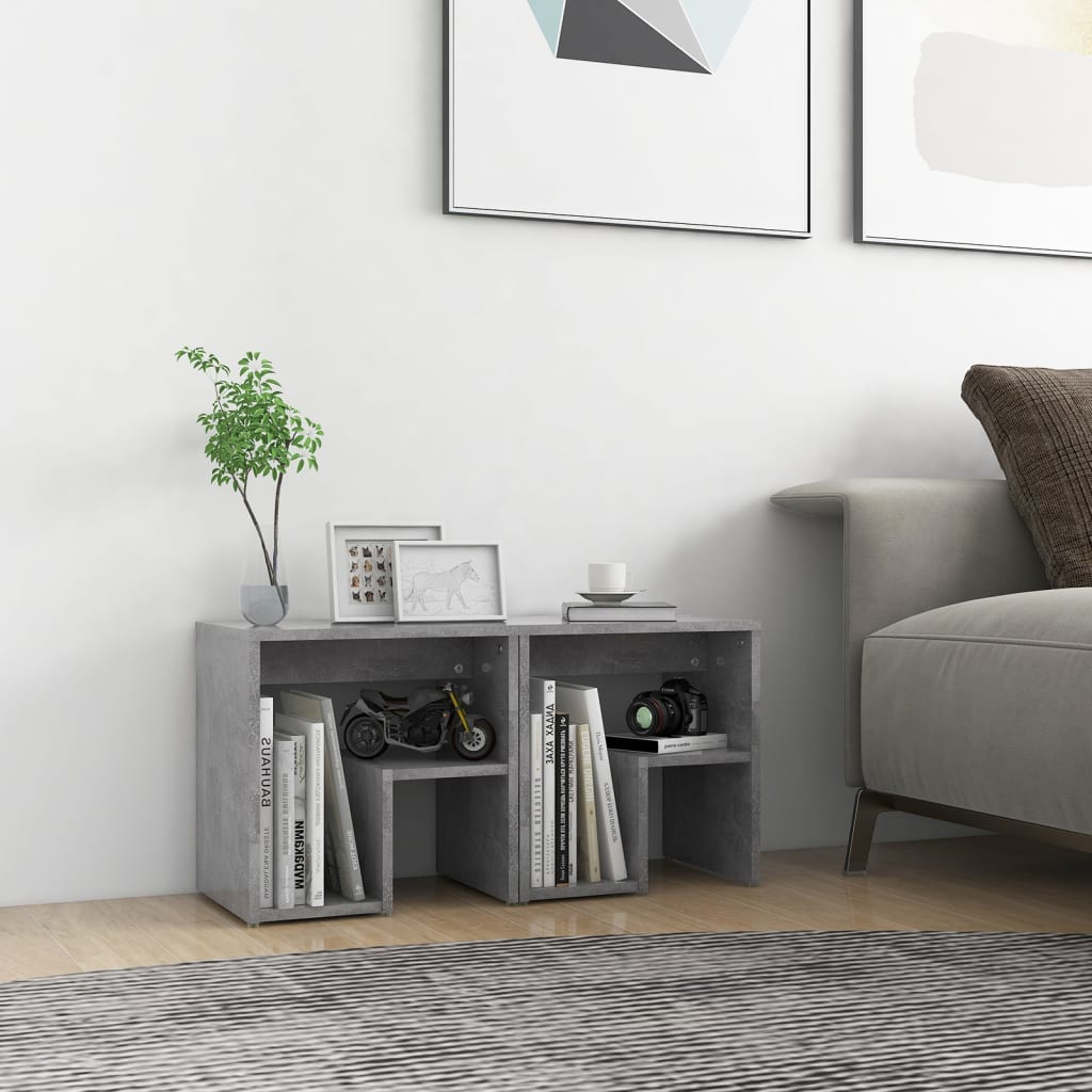 Bedside tables 2 pcs. Concrete grey 40x30x40 cm wood material
