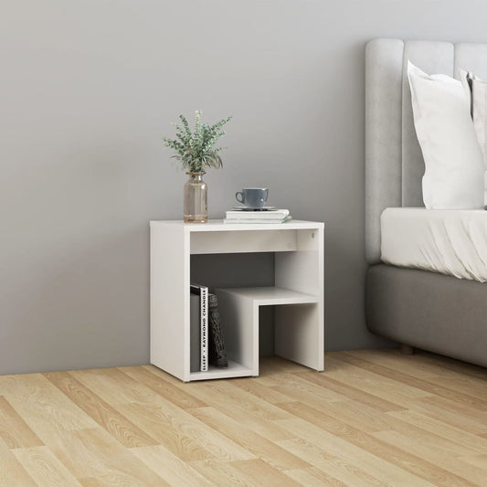 Bedside table high gloss white 40x30x40 cm wood material
