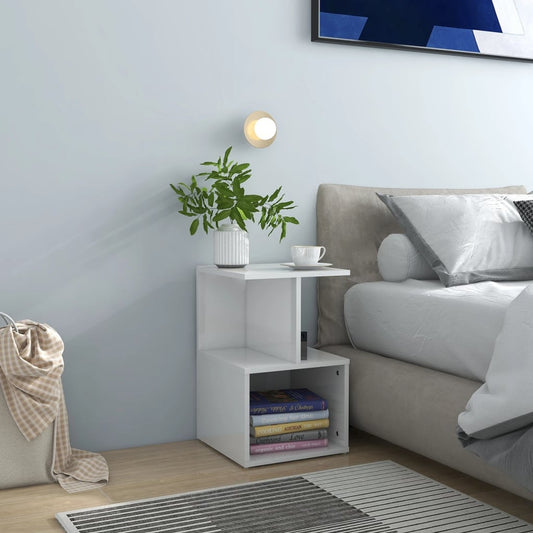 Bedside table high gloss white 35x35x55 cm wood material