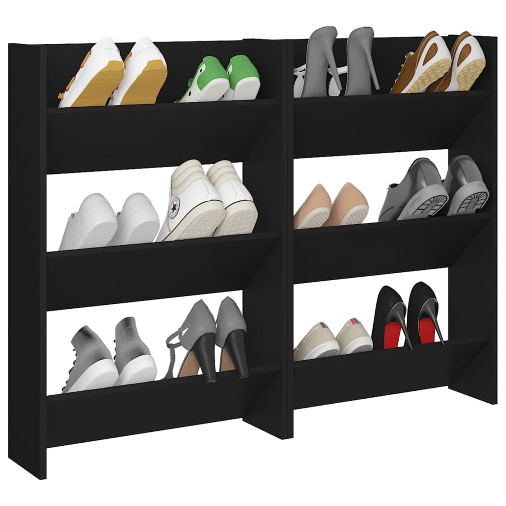 Wand-Schuhschränke 2 Stk. Schwarz 60x18x90 cm Holzwerkstoff