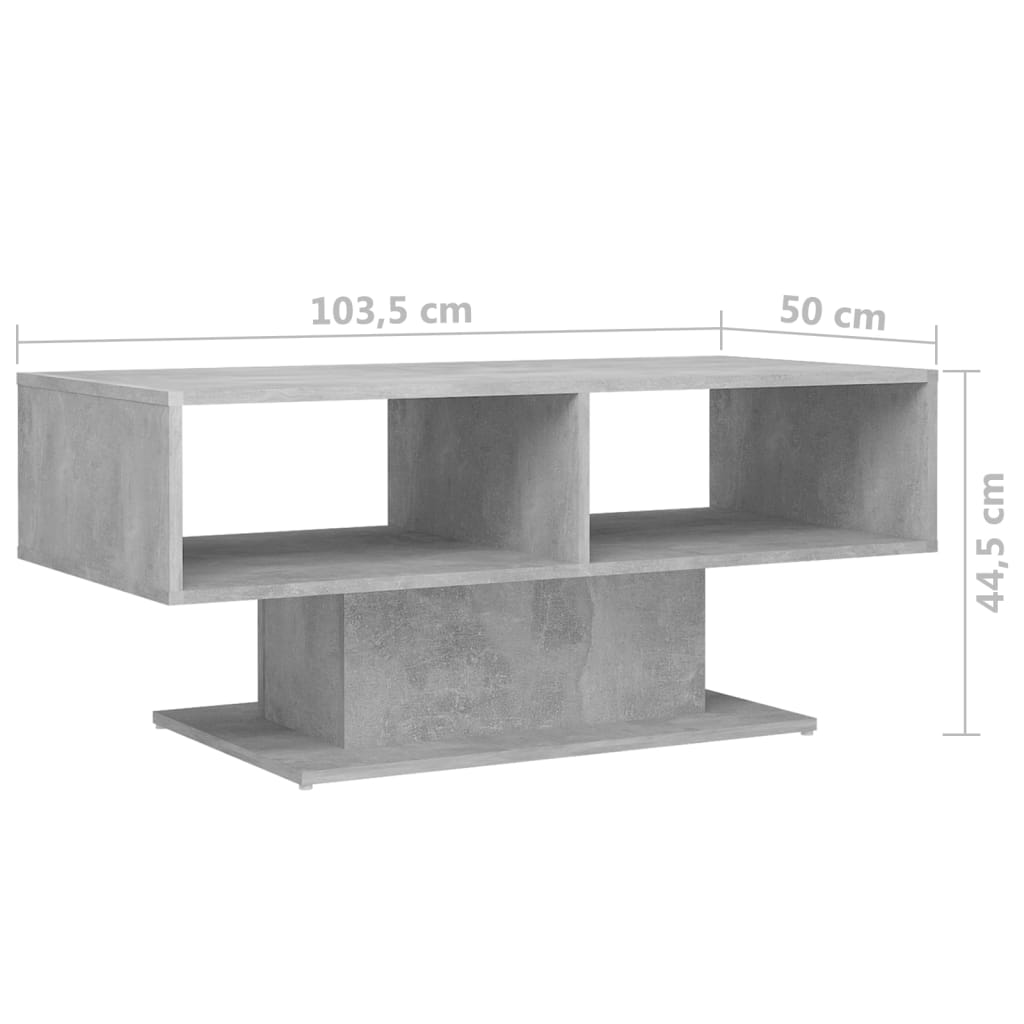 Table basse en béton gris 103,5 x 50 x 44,5 cm, matériau bois