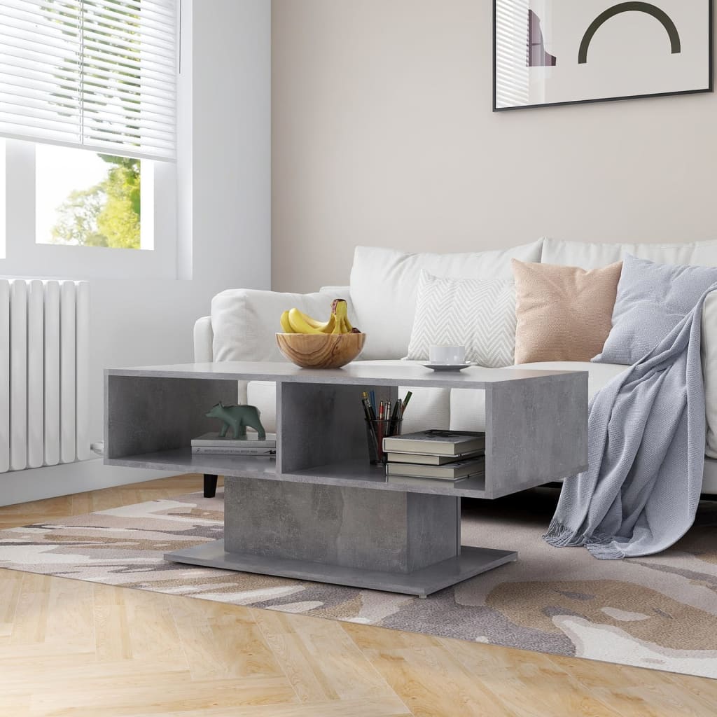 Table basse en béton gris 103,5 x 50 x 44,5 cm, matériau bois