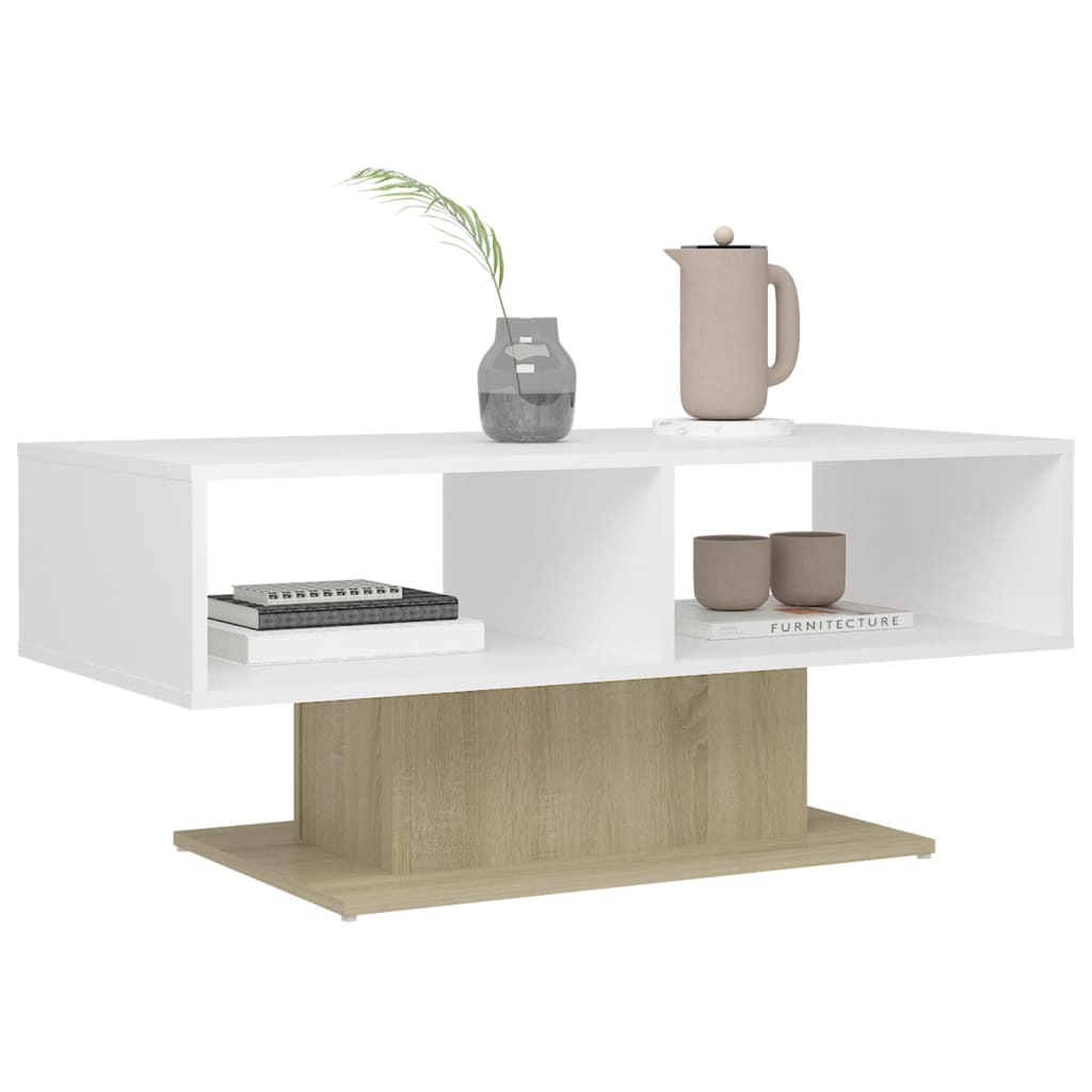 Couchtisch Weiß und Sonoma-Eiche 103,5x50x44,5 cm Holzwerkstoff