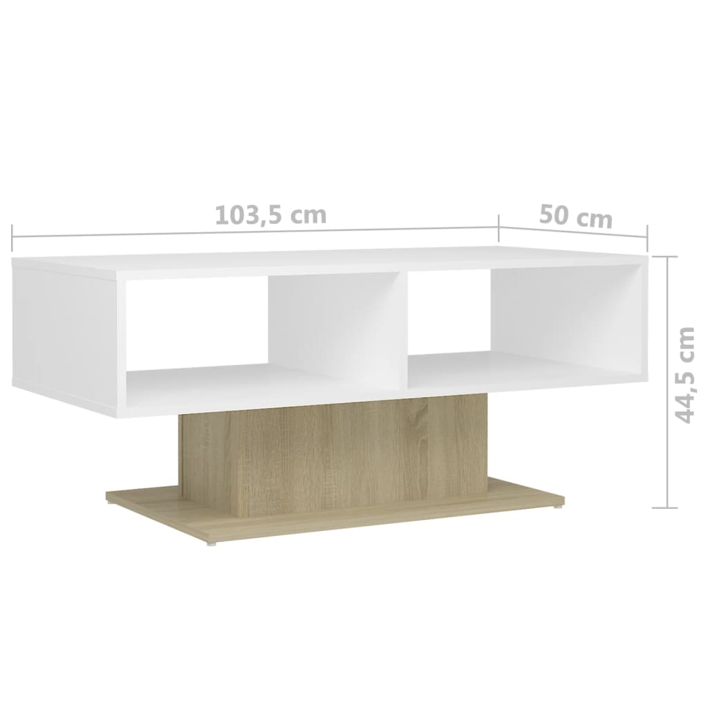 Couchtisch Weiß und Sonoma-Eiche 103,5x50x44,5 cm Holzwerkstoff