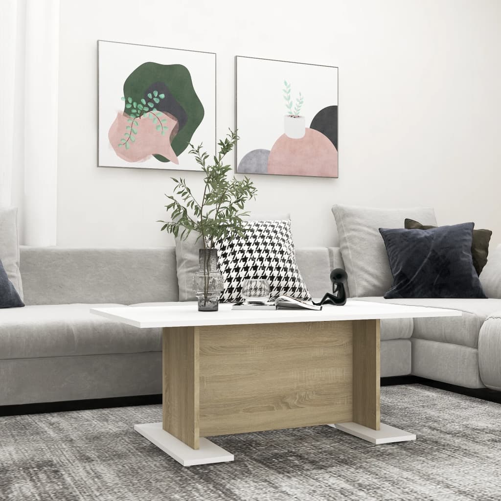 Couchtisch Weiß und Sonoma-Eiche 103,5x60x40 cm Holzwerkstoff