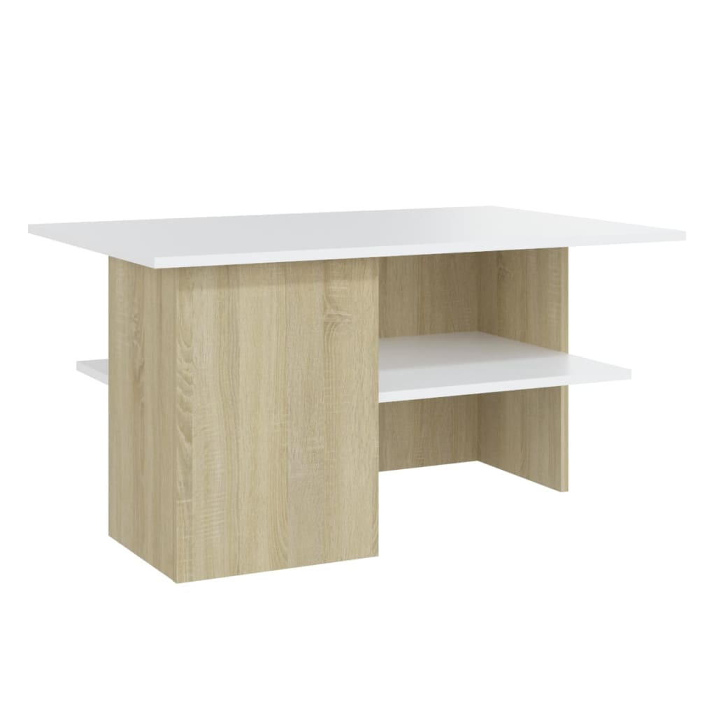 Table basse blanche et chêne Sonoma 90x60x46,5 cm matériau bois