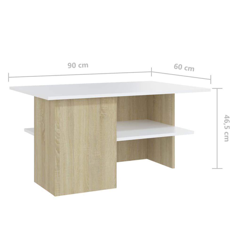 Table basse blanche et chêne Sonoma 90x60x46,5 cm matériau bois