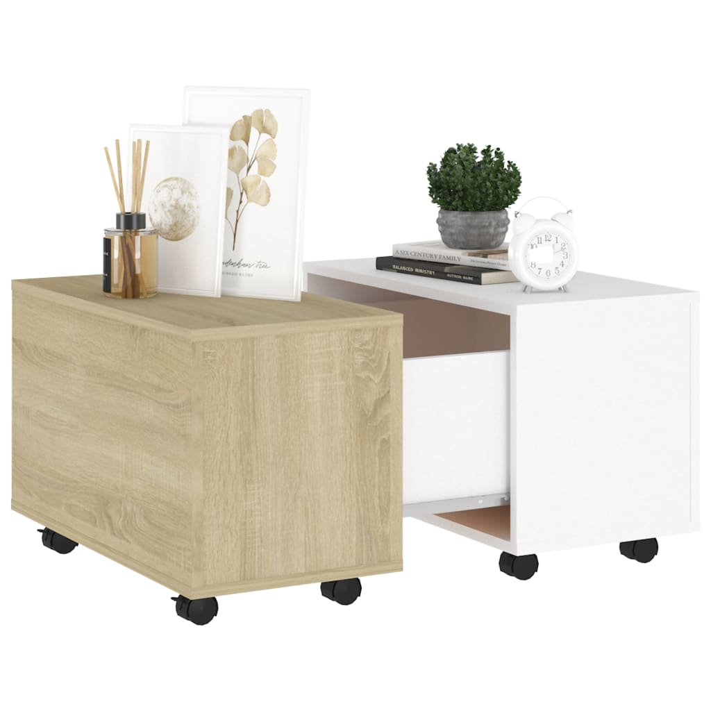 Table basse blanche et chêne Sonoma 60x60x38 cm matériau bois