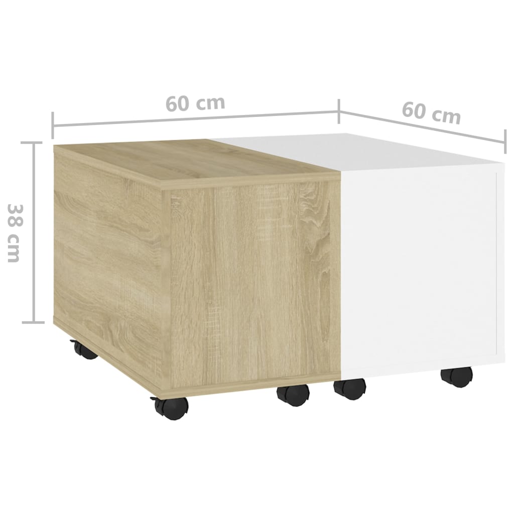 Table basse blanche et chêne Sonoma 60x60x38 cm matériau bois