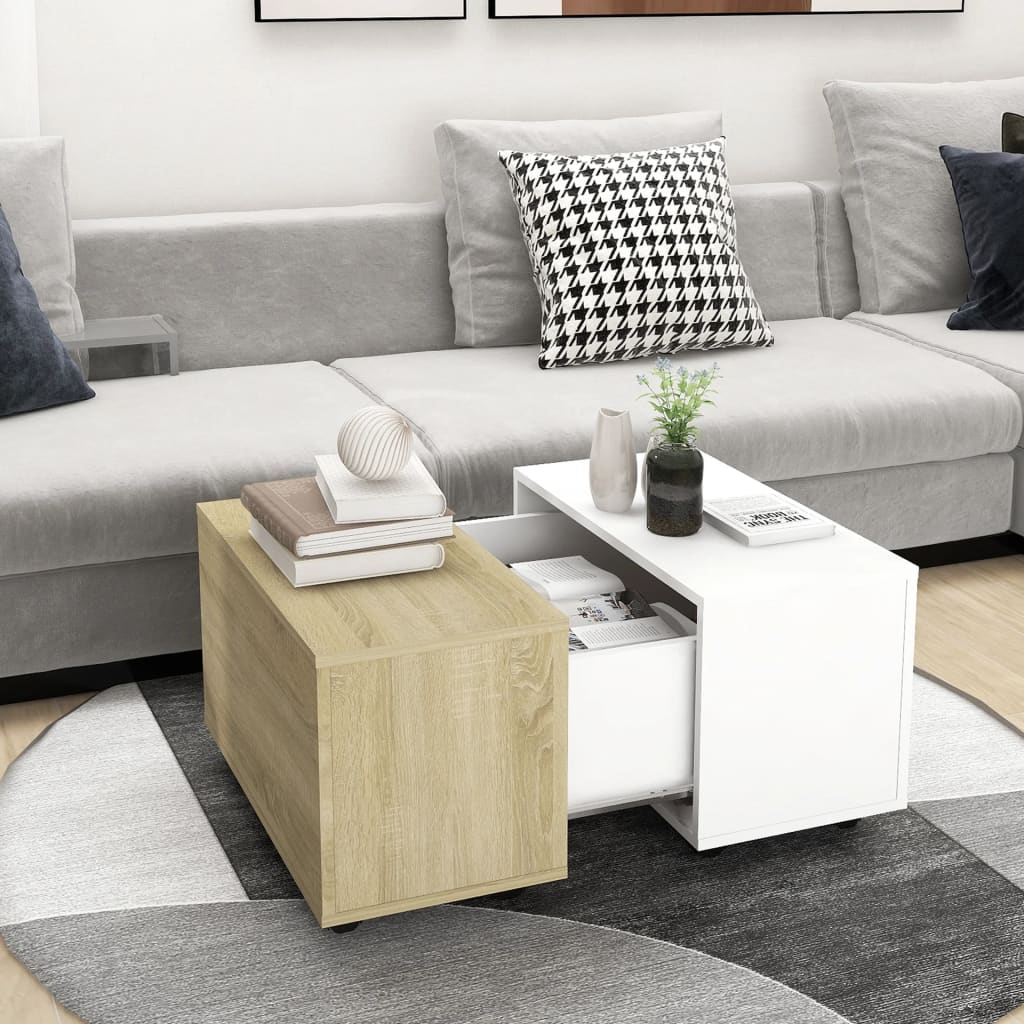 Table basse blanche et chêne Sonoma 60x60x38 cm matériau bois