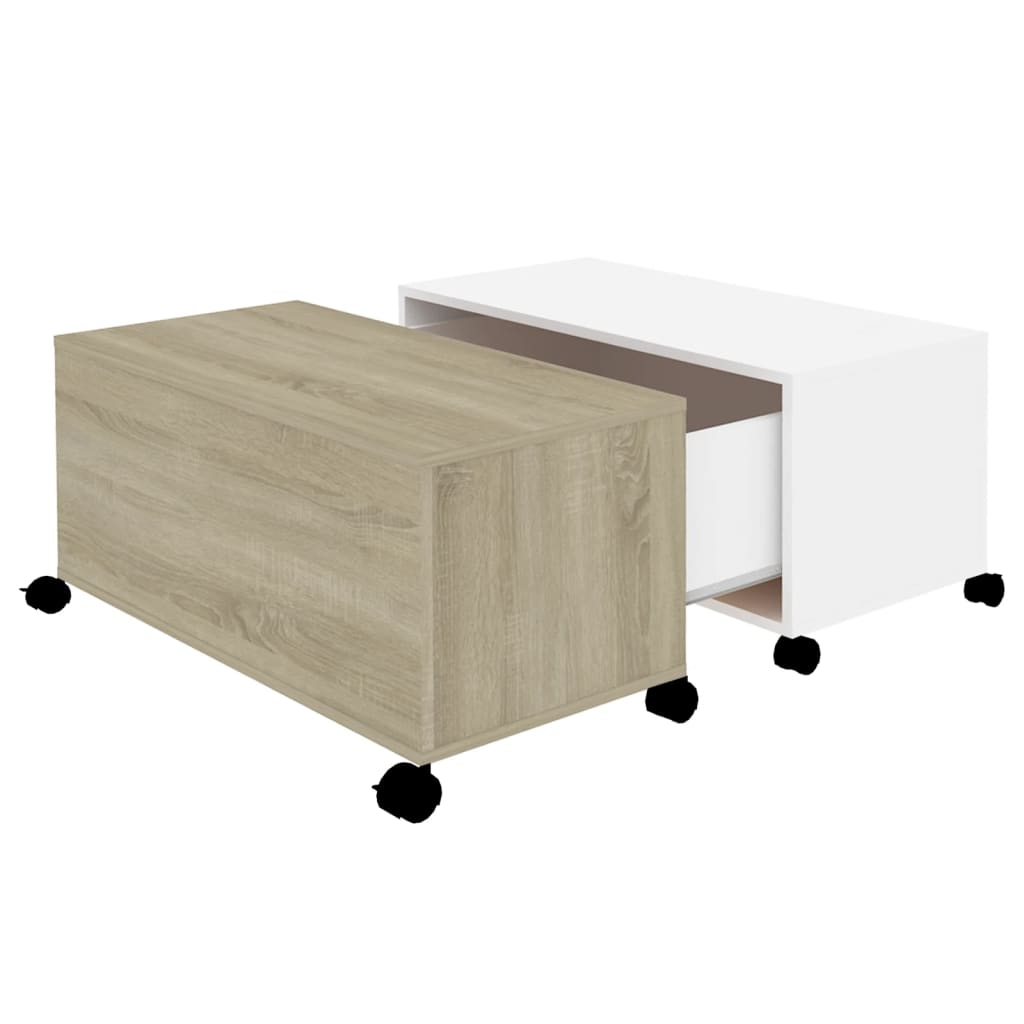 Table basse en chêne Sonoma blanc 75x75x38 cm matériau bois