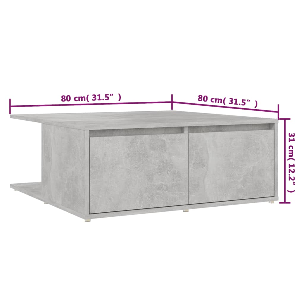Table basse gris béton 80x80x31 cm en bois