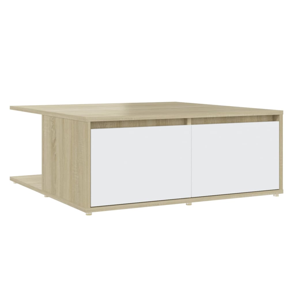 Table basse blanc et chêne Sonoma 80x80x31 cm matière bois