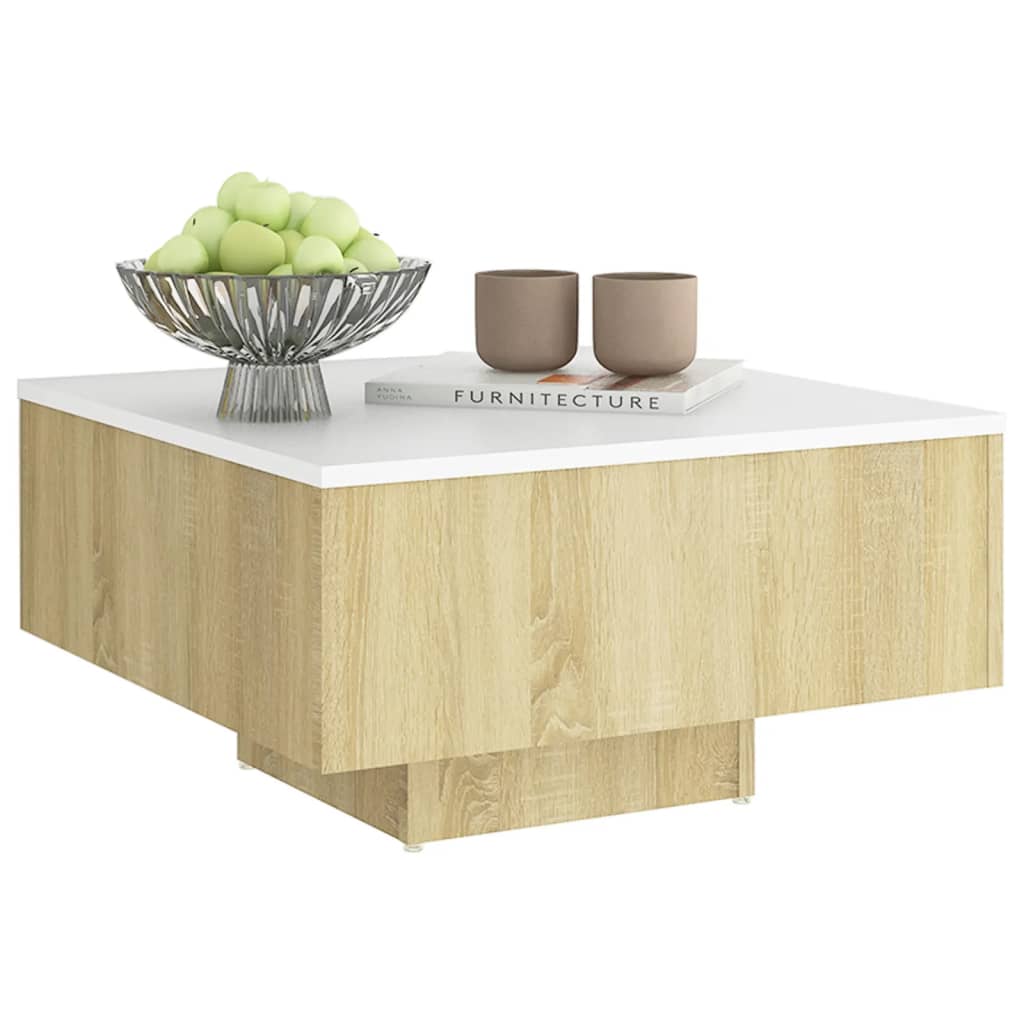 Couchtisch Weiß und Sonoma-Eiche 60x60x31,5 cm Holzwerkstoff