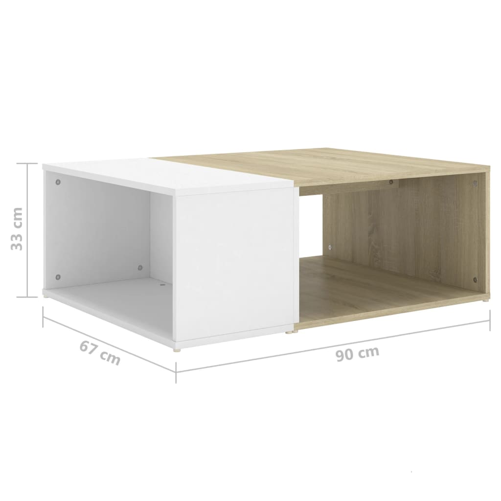 Couchtisch Weiß Sonoma-Eiche 90x67x33 cm Holzwerkstoff