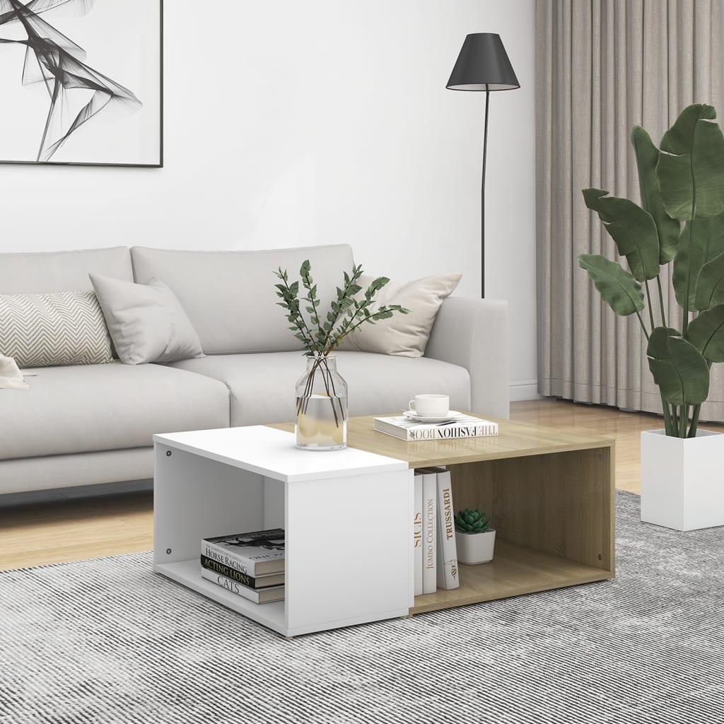 Couchtisch Weiß Sonoma-Eiche 90x67x33 cm Holzwerkstoff