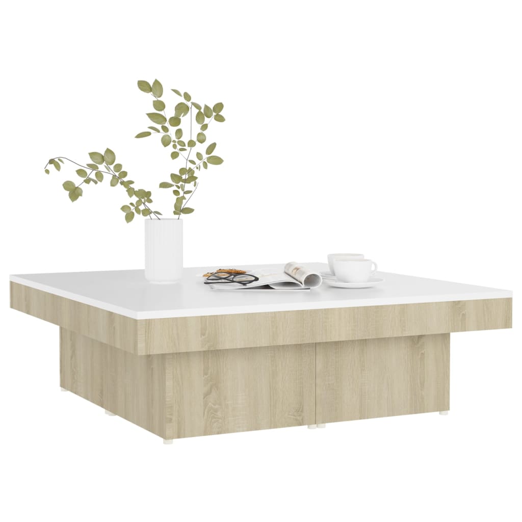 Couchtisch Weiß und Sonoma-Eiche 90x90x28 cm Holzwerkstoff