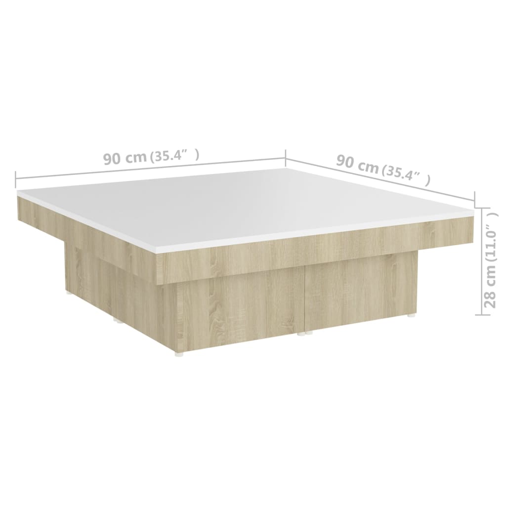 Couchtisch Weiß und Sonoma-Eiche 90x90x28 cm Holzwerkstoff