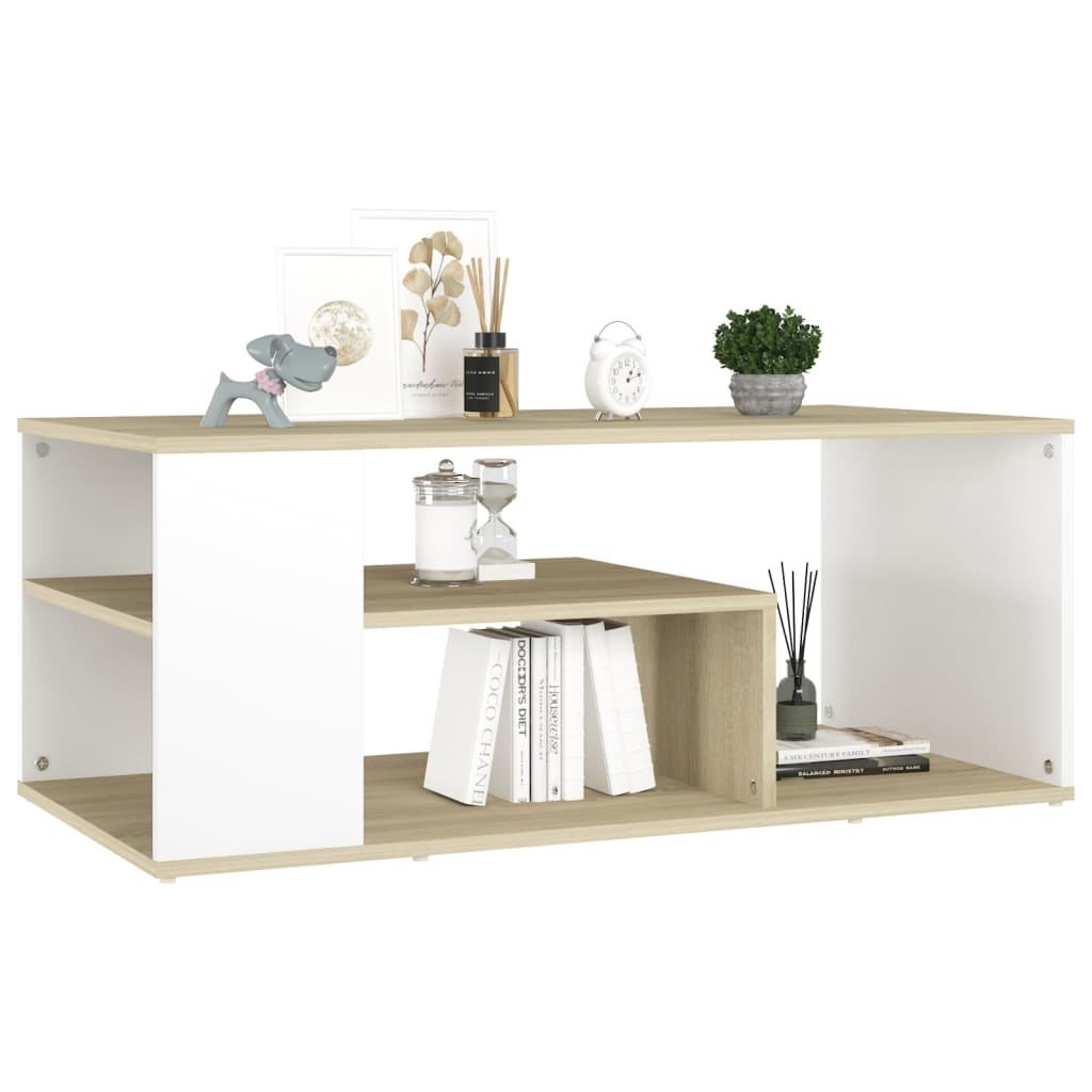 Couchtisch Weiß und Sonoma-Eiche 100x50x40 cm Holzwerkstoff